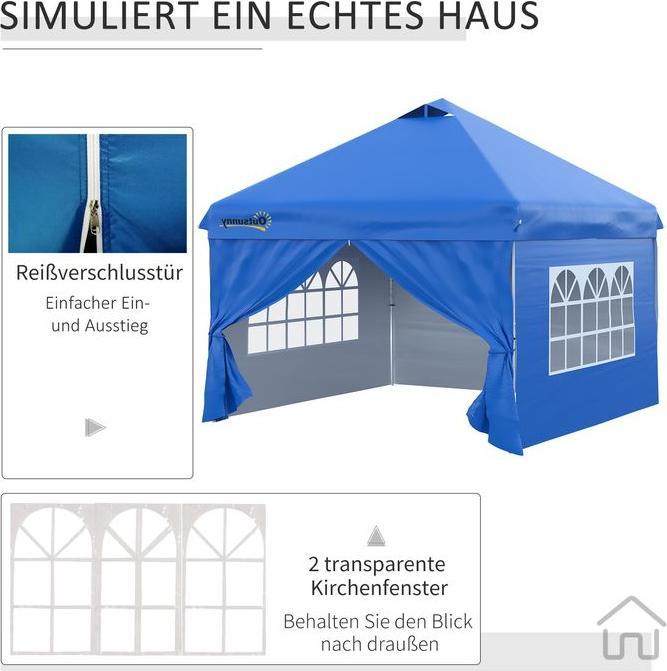 Actual product image Swisshandel24 3x3m folding gazebo 4 side walls incl. pegs guy ropes carrying bag metal Oxford blue (300 cm, 300 cm)