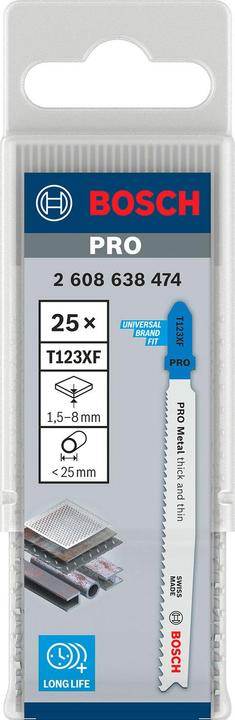 Image du produit Bosch Professional Zubehör Lame de scie sauteuse PRO Metal thick and thin T123XF, 100 mm, 25 pcs.