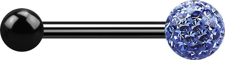 Star Piercing Barbell schwarz mit Kugel und Kristallkugel hellblau Epoxy Schutzschicht (Titan G23, ohne Messing)