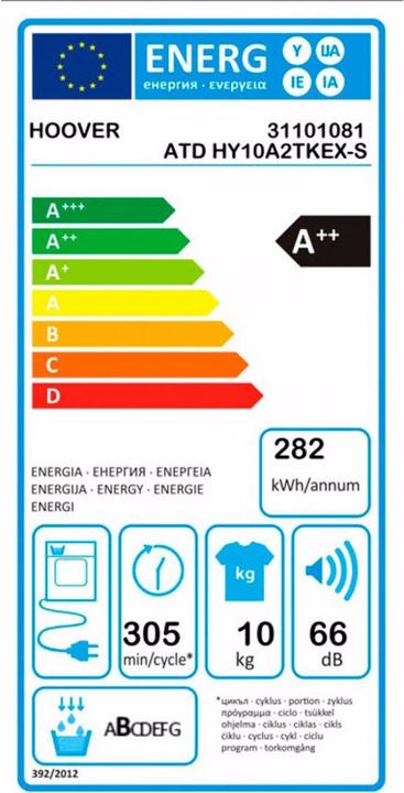 Etichetta energetica Hoover ATD HY10A2TKEX-S (10 kg, A sinistra)