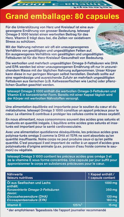Produktbild Tetesept Omega-3 (80 Stück, Kapseln, 155 g)