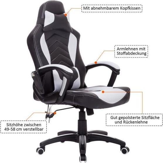Produktbild SportNow Bürostuhl Gaming Stuhl mit Massage- und Wärmefunktion