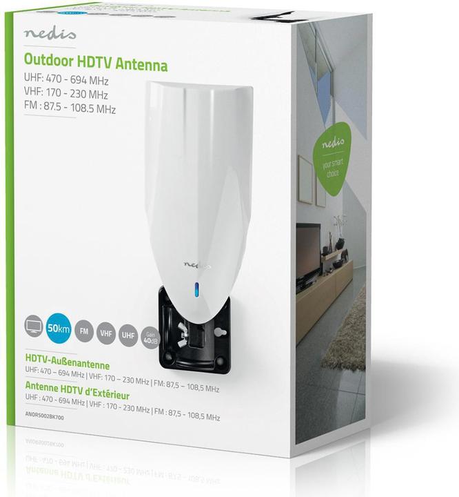 Produktbild Nedis Aktive HDTV-Antenne Aktiv Verbindungstyp: F-Stecker FM/UHF/VHF Empfangsbereich: 0-50 km LTE700 (40 dB, DVB-T / -T2, LTE)