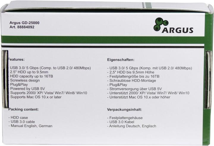 Actual product image Intertech Hard drive enclosure Argus GD-25000, USB 3.0, transparent (2.5")