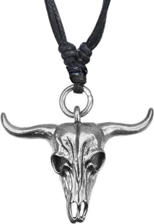 Actual product image Star Piercing Necklace black pendant silver bull skull (Brass)