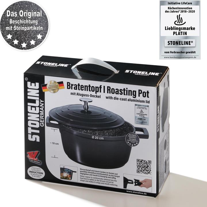 Actual product image Stoneline 20094 Roasting Pot, ø 20cm, with cast aluminium lid, capacity 2,6L, black (20 cm, Casserole + Stewpot, Aluminium)