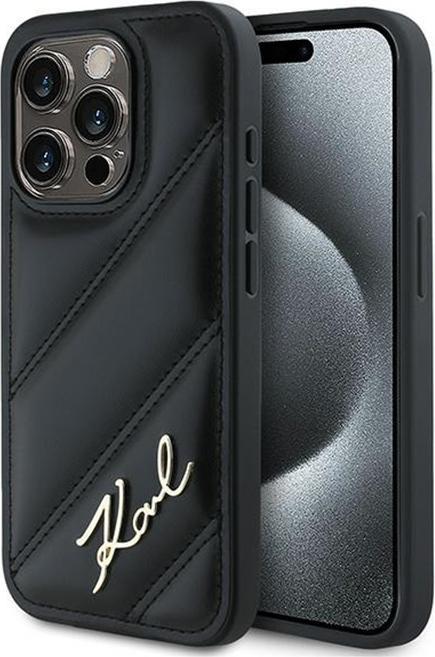 Productafbeelding Karl Lagerfeld KLHCP13LPQDSMGK iPhone 13 Pro / 13 6.1" czarny/zwarte hardcase Diagonaal Quilted Script (Apple iPhone 13 Pro)