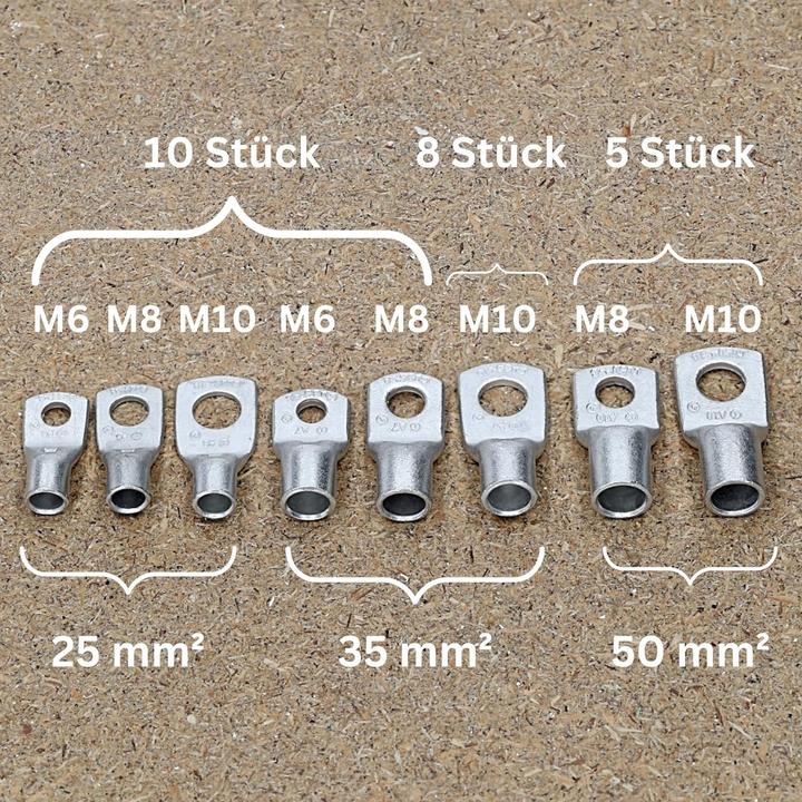 Immagine prodotto Kalitec Assortimento di capicorda tubolari non isolati 25-50mm² 68 connettori a crimpare I qualità