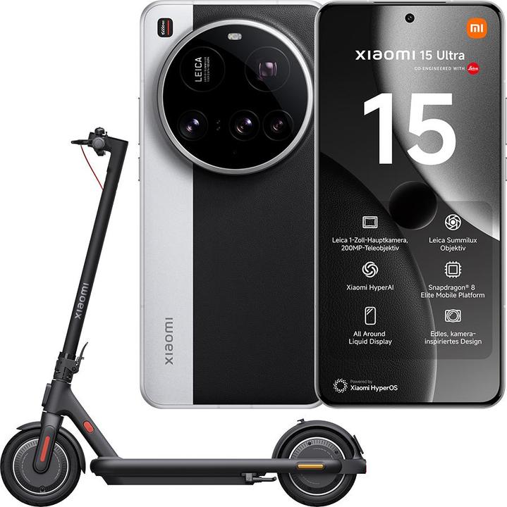 Xiaomi 15 Ultra + Electric Scooter 4 Pro Plus CH-Edition Launch Bundle (1000 GB, Silver Chrome, 6.73", Dual SIM, 50 Mpx, 5G)
