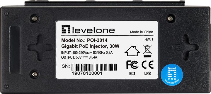 Actual product image LevelOne FE PoE Injector Adapter POI-3014 PoE (802.3af (PoE), 802.3at (PoE+), 30 W)