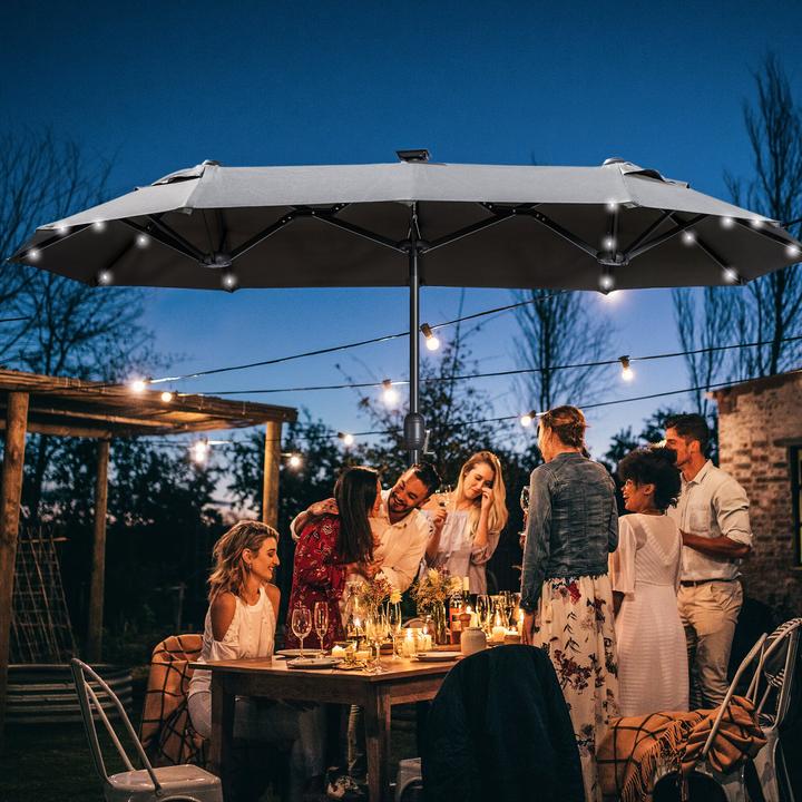 Image du produit Outsunny Parasol double, LED, angle d'inclinaison réglable, gris foncé 295 x 219cm (1.50 m)