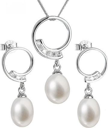 Evolution Group Luxury Silver Set with Genuine Pearls Pavon 29030.1 Necklace