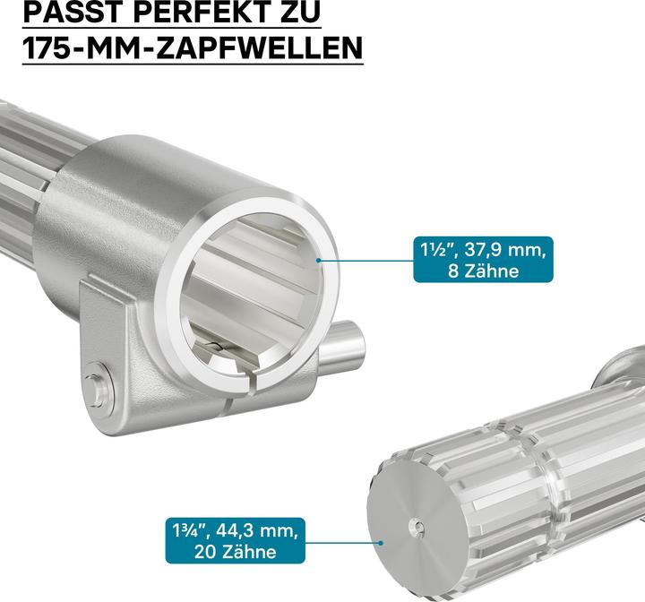 Actual product image Wiltec Adaptor Sleeve for PTO Shaft 175 mm w/ 8-32x38x6 Spline Housing and 1 3/4" 20T Output Shaft Tra (Tractor accessories)