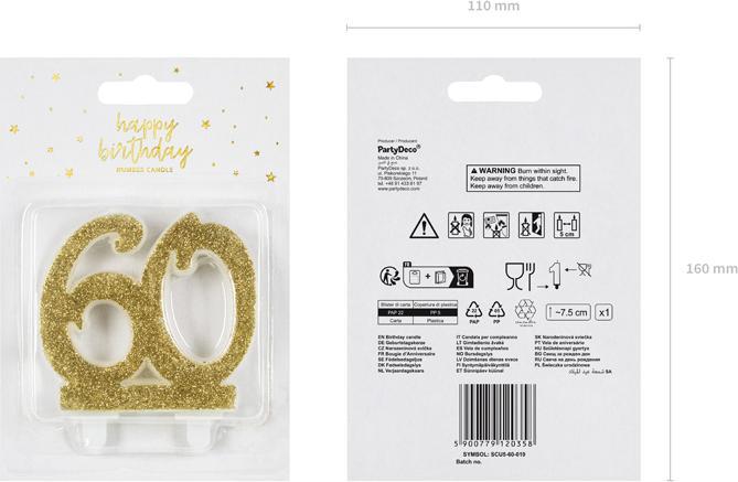 Immagine prodotto Partydeco Numero di candele d'oro - 60 (1 x)