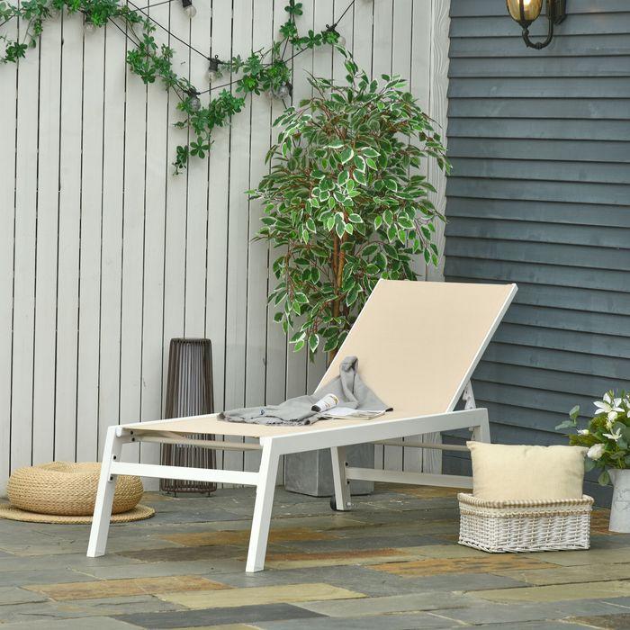 Immagine prodotto Swisshandel24 Lettino prendisole, lettino da giardino, schienale a 5 livelli, alluminio, bianco crema, 169 x 65 x (169 cm)