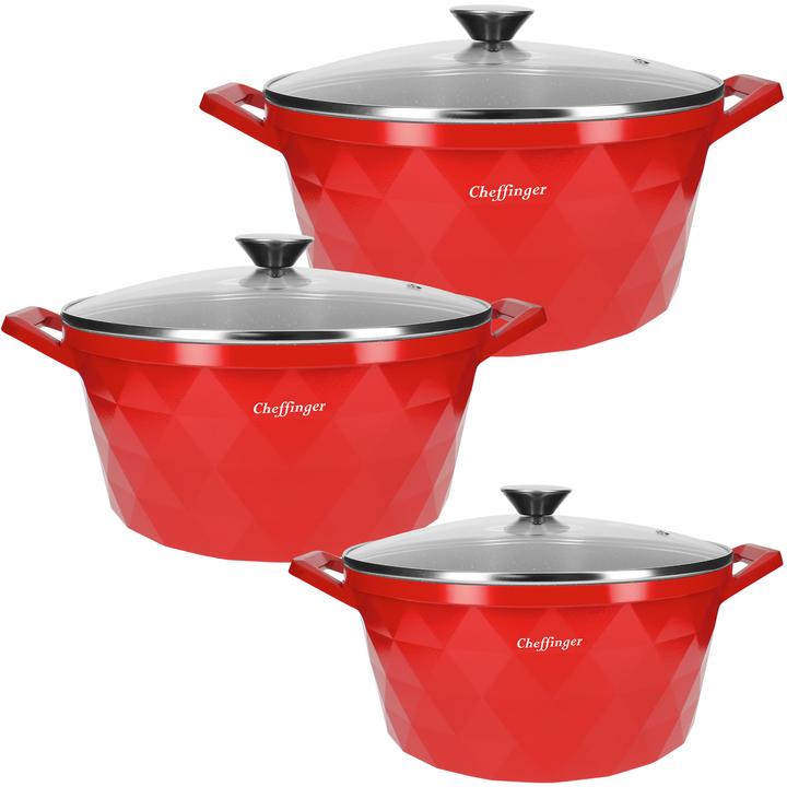 Image du produit JTI Set de casseroles - design rouge - 6 pièces (Casserole, Aluminium)