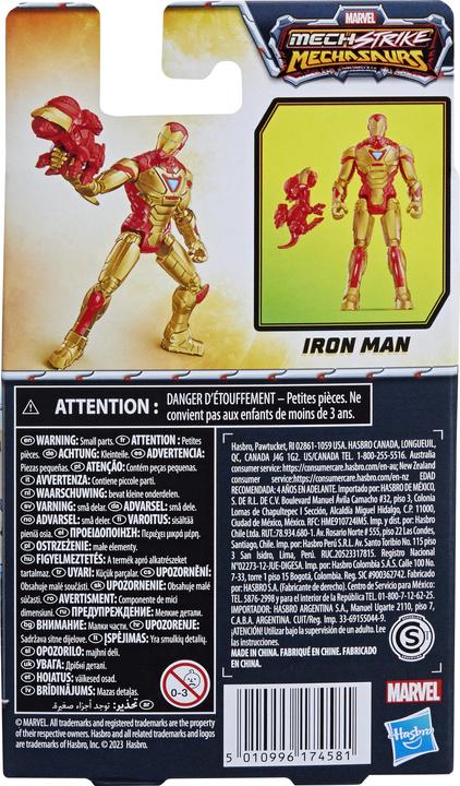 Actual product image Hasbro Mech Strike Mechasaur's Iron Man, 10 cm Action Figure with Weapon Accessory