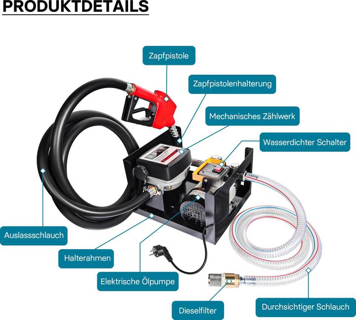 Produktbild Wiltec Heizöl- und Dieselpumpe 230V/750W 80l/min selbstansaugend Pumpe Pistole