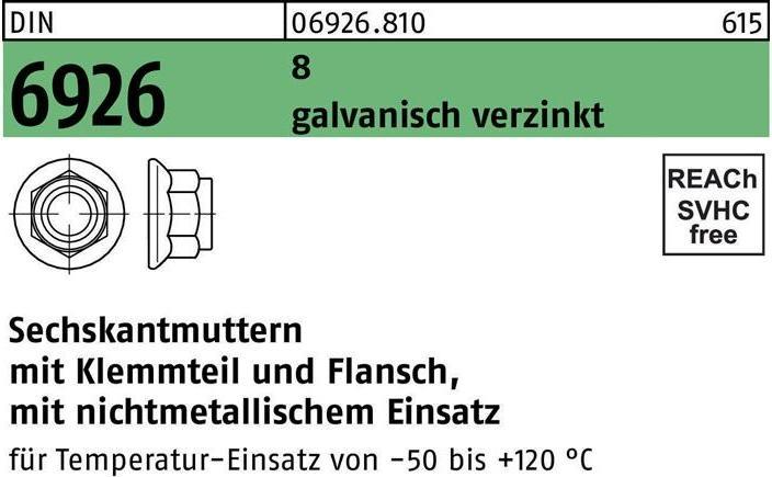 Produktbild Sechskantmutter DIN 6926 m.Klemmteil/Flansch M 5 8 galvanisch verzinkt (M5)