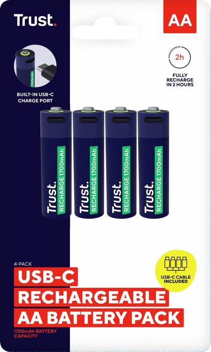 Image du produit Trust Batteries Rechargeables USB-C 4p (4 pcs, AA, 1700 mAh)