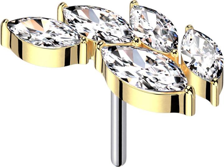 Star Piercing Threadless Blatt vergoldet fünf Ovale Kristalle silber (Titan G23, ohne Messing)