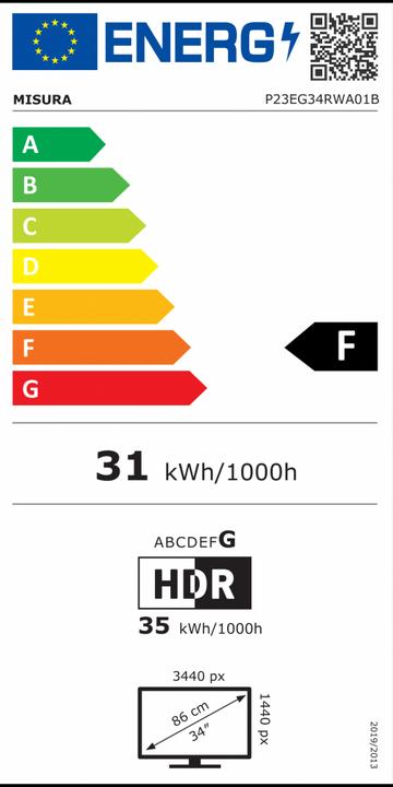 Energy Label Misura High Resolution monitor 34" - 165 Hz BENDED (3440 x 1440 pixels, 34")