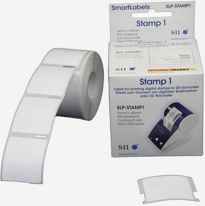 Actual product image Seiko SLP-Stamp1 stamp labels, 2 rolls of 510 labels each