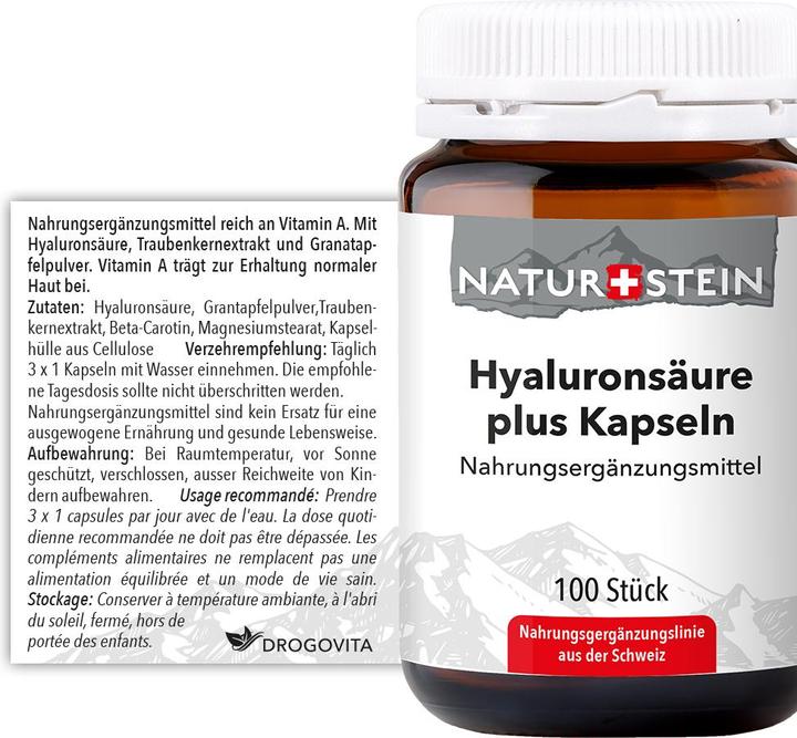 Nutritional values and ingredients Naturstein Hyaluronic acid plus (100 Piece, Capsules, 136 g)