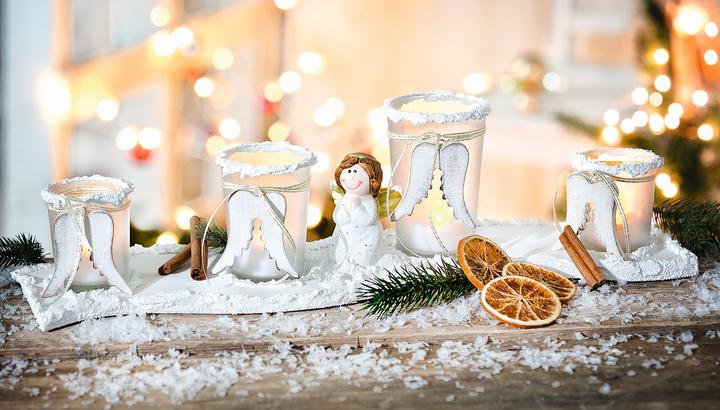 Actual product image VBS Tealight holder "Harmony", raw wood, for 4 tealights, approx. 45x12cm