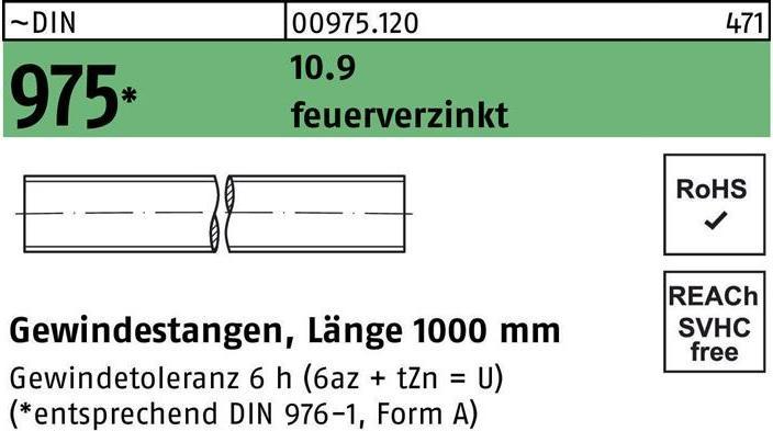 Actual product image Threaded rod DIN 975 M 20 x 1000mm 10.9 hot-dip galvanised