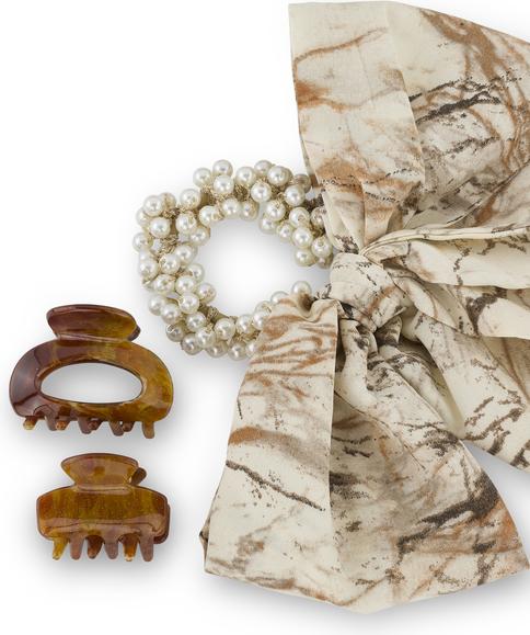 Produktbild Trisa Hair - Pearl Scrunchie & Hair Clips, brown (Haargummi)