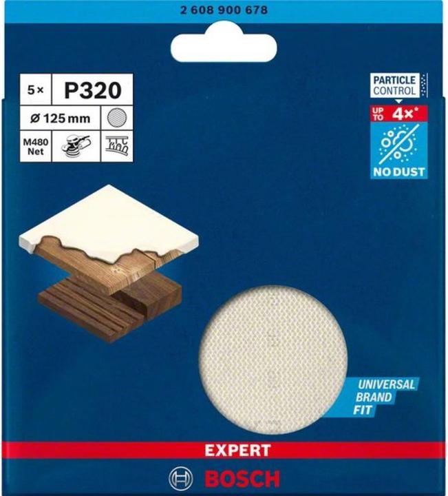 Image du produit Bosch Professional Zubehör EXPERT M480 Filet de ponçage pour ponceuse excentrique, 125 mm, G 320, 5 pièces (P320)