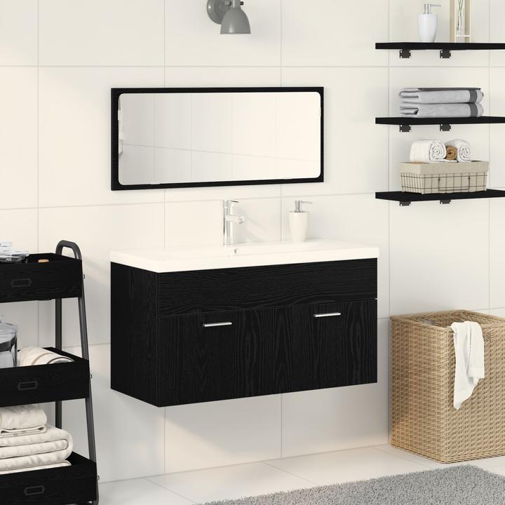 Immagine prodotto VidaXL Set di 2 mobili da bagno in rovere nero, legno ingegnerizzato e vetro