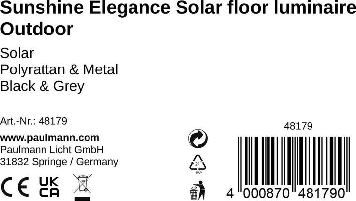 Nährwerte und Zutaten Pauleen Solar Stehleuchte Sunshine Elegance (23 lm, IP44)