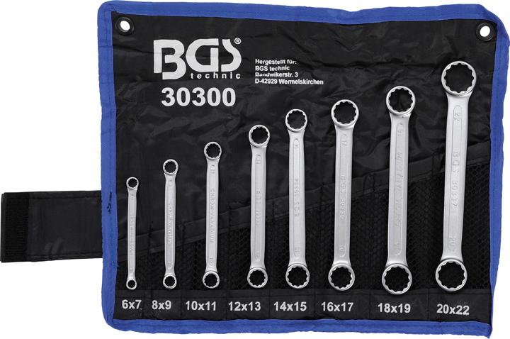 Immagine prodotto BGS Serie di chiavi a doppio anello extra piatte 6 - 22 mm 8 pz. (22 mm, 19 mm, 7 mm, 15 mm, 13 mm, 17 mm, 9 mm, 11 mm, 18 mm, 14 mm, 6 mm, 12 mm, 21 mm, 16 mm, 20 mm, 10 mm, 8 mm)