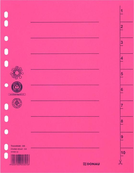 Produktbild Donau Trennblätter, karton, a4, 235x300mm, 1-10, 10 blatt, rot