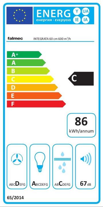 Energy Label Falmec Extractor bonnet INTEGRATA 60 ES stainless steel (Wall hood)
