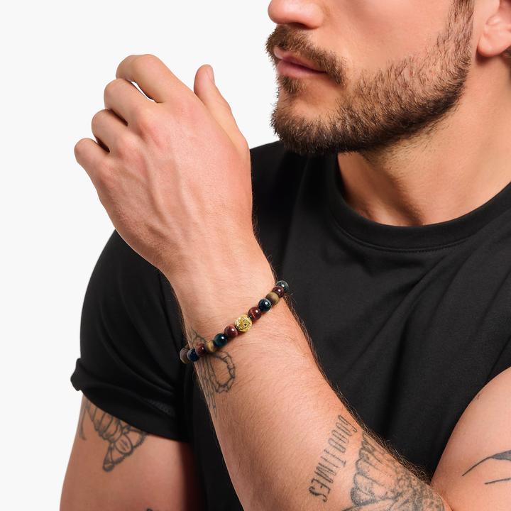 Actual product image Thomas Sabo Gold-plated tiger's eye bead bracelet (16 cm, 925 sterling silver, 750 yellow gold gilding)