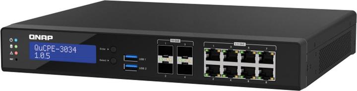 Actual product image QNAP QuCPE-3034-C3758R-16G Intel Atom C3758R 8x2.5GbE RJ45 ports and 4x10GbE SFP+ ports 2xM.2 2280 N (12 Ports)