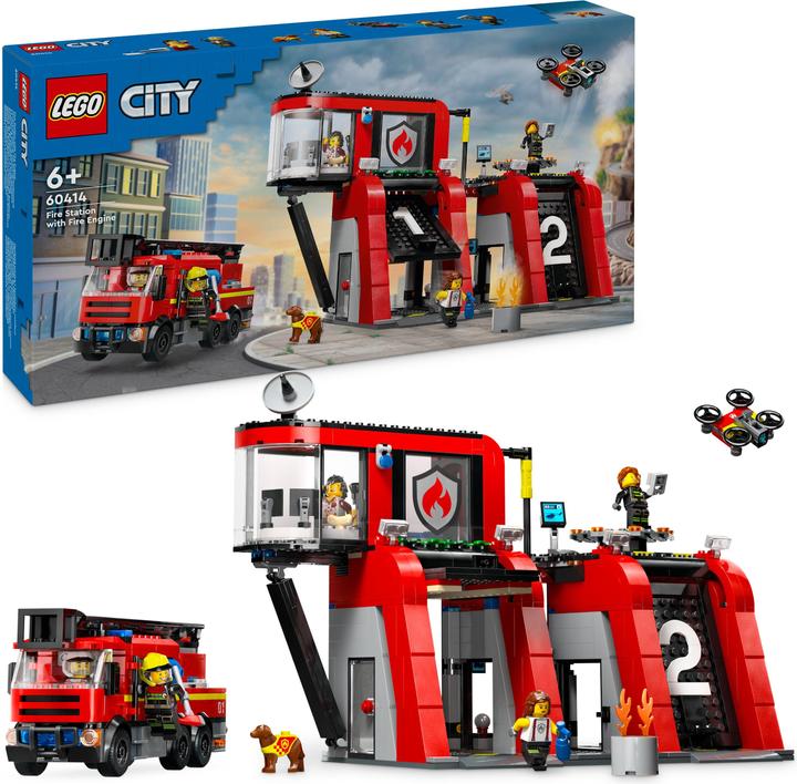 Immagine prodotto LEGO 60414 Stazione dei vigili del fuoco con autoscala a piattaforma girevole (60414, LEGO City)