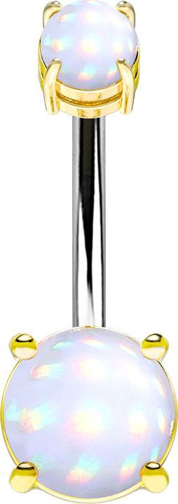 Star Piercing Banane Innengewinde vergoldet mit zwei Epoxidstein weiss (Chirurgenstahl 316L, Messing)