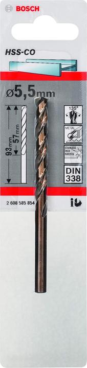 Produktbild Bosch Professional Zubehör Metallbohrer HSS-Co, DIN 338, 5,5 x 57 x 93 mm, 1er-Pack (5 mm)