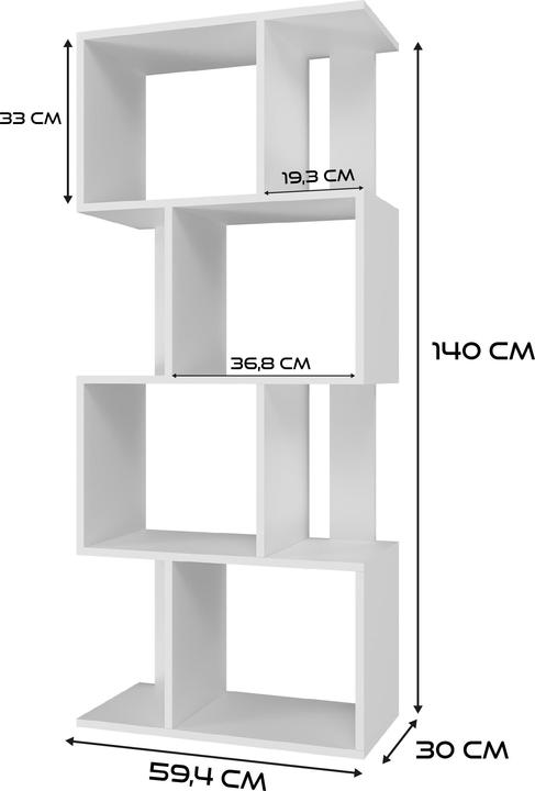 Actual product image Topeshop Bookcase FIESTA 4P 59 5x30x140 cm white (59.5 x 30 x 140 cm)