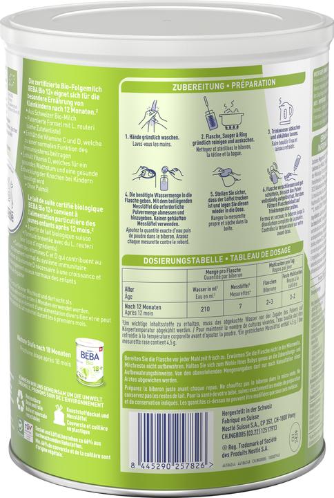 Nährwerte und Zutaten Beba Bio 12+ (800 g, ab 12 Monaten)