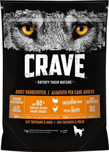 Produktbild Crave Trockenfutter Truthahn und Huhn 1 kg (Adult, 1 Stk., 1000 g)
