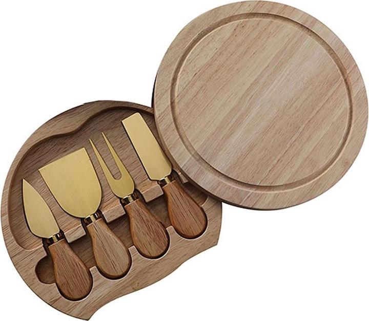 Produktbild 4-tlg. Käsebrett drehbar Käseschneidebrett Eiche Käseplatte mit Käsemesser Set