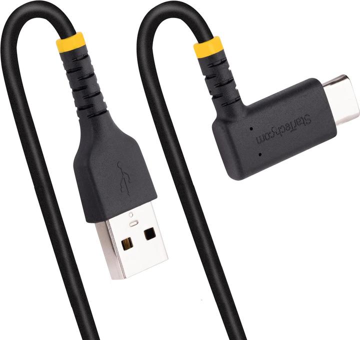 Produktbild StarTech com 6ft (2m) USB A to C Charging Cable Right Angle - Heavy Duty Fast Charge USB-C Cable - B (2 m, USB 2.0)