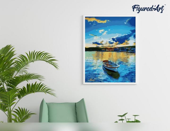 Actual product image Figured'Art Painting by numbers - Boat and sunrise