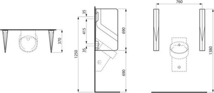 Produktbild Laufen Val Urinal-Trennwand, 370x75x690mm, H847280