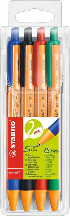STABILO biro retrattili pointball (Rosso, Nero, Verde, Blu, 4 x)